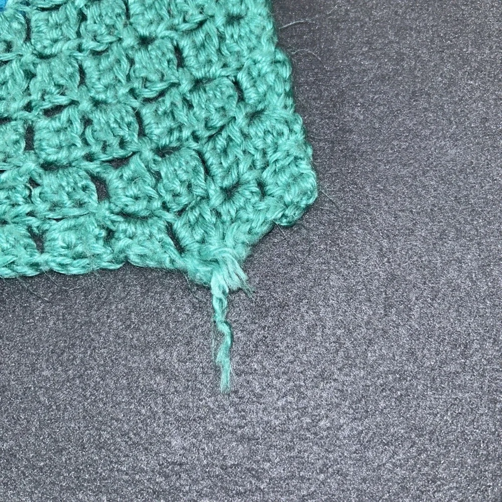 Handmade Crochet Baby Blanket Green Blue‎ Cotton Afghan 23x25 Gift